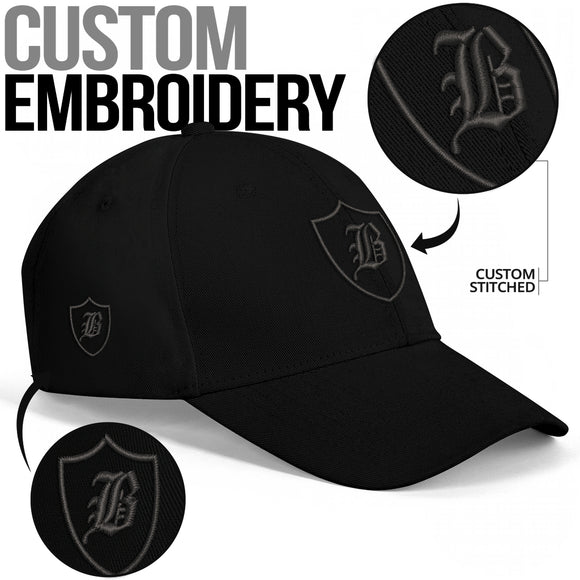 SNAP BACK EMBROIDED CURVED BRIM - BLACK/BLACK