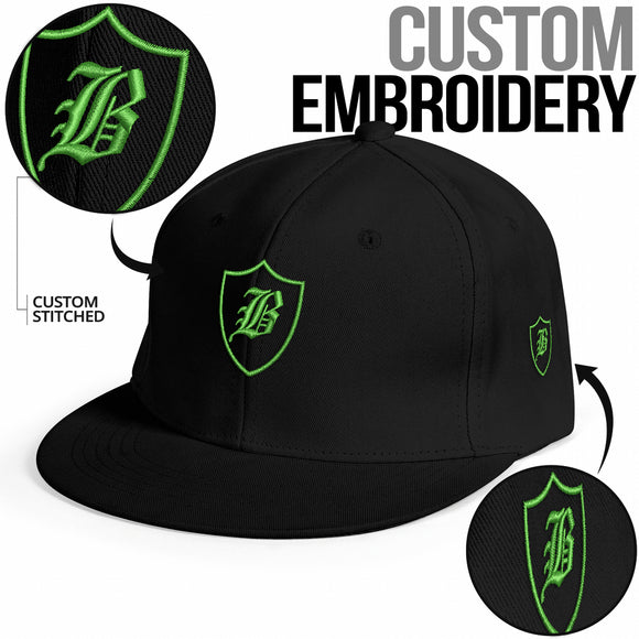 SNAP BACK EMBROIDED HAT - BLACK/GREEN