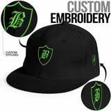 SNAP BACK EMBROIDED HAT - BLACK/GREEN