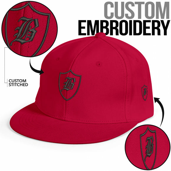 SNAP BACK EMBROIDED HAT - RED/BLACK