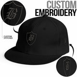 SNAP BACK EMBROIDED HAT- BLACK/BLACK