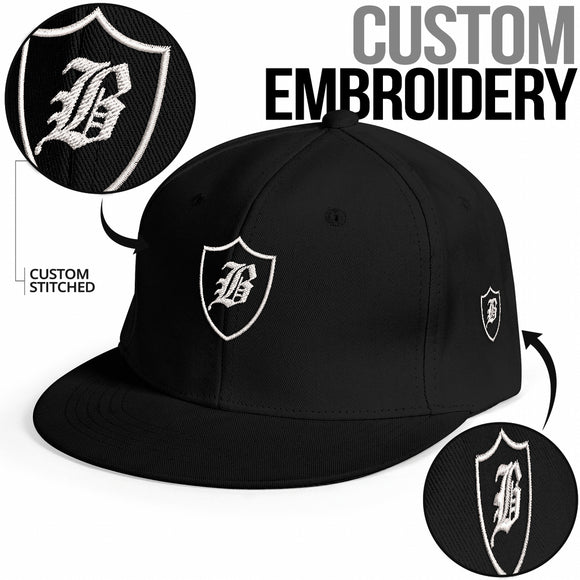 SNAP BACK EMBROIDED HAT - BLACK/WHITE