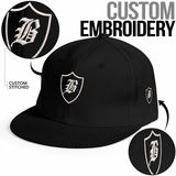SNAP BACK EMBROIDED HAT - BLACK/WHITE