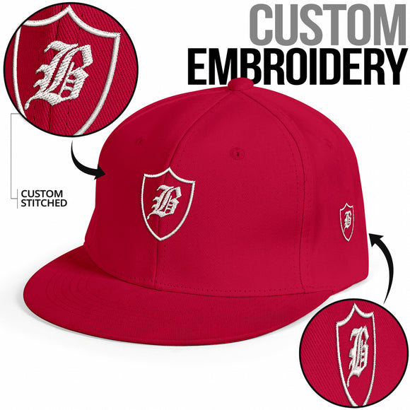 SNAP BACK EMBROIDED HAT - RED/WHITE