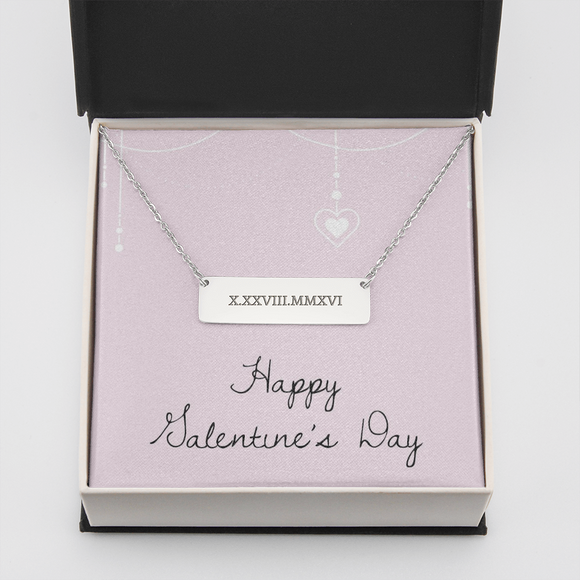 Horizontal Bar Necklace - Roman Numerals - Valentines