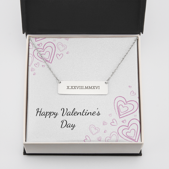Horizontal Bar Necklace - Roman Numerals - Valentines