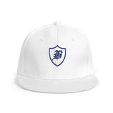 SNAP BACK EMBROIDED HAT - WHITE/BLUE