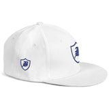 SNAP BACK EMBROIDED HAT - WHITE/BLUE