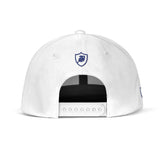 SNAP BACK EMBROIDED HAT - WHITE/BLUE