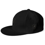 SNAP BACK EMBROIDED HAT- BLACK/BLACK