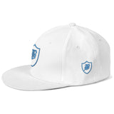 SNAP BACK EMBROIDED HAT - WHITE/AQUA