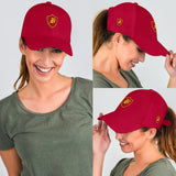 SNAP BACK EMBROIDED CURVED BRIM - RED/YELLOW