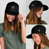 SNAP BACK EMBROIDED HAT - BLACK/WHITE