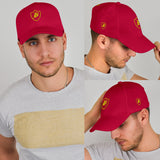 SNAP BACK EMBROIDED CURVED BRIM - RED/YELLOW