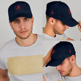 SNAP BACK EMBROIDED CURVED BRIM - BLUE/RED