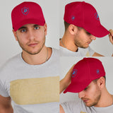 SNAP BACK EMBROIDED CURVED BRIM - RED/AQUA